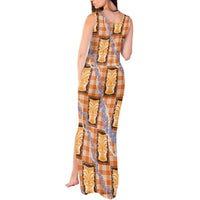 Aloha Hawaii Tiki Palaka Motifs Tank Maxi Dress Honohono Lei Orange Elegant Vibes