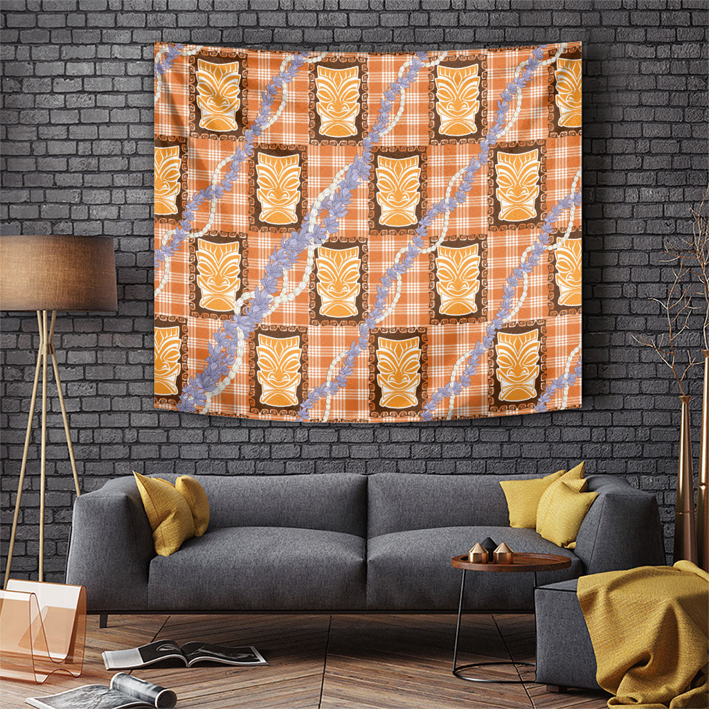 Aloha Hawaii Tiki Palaka Motifs Tapestry Honohono Lei Orange Elegant Vibes LT14 Orange - Polynesian Pride