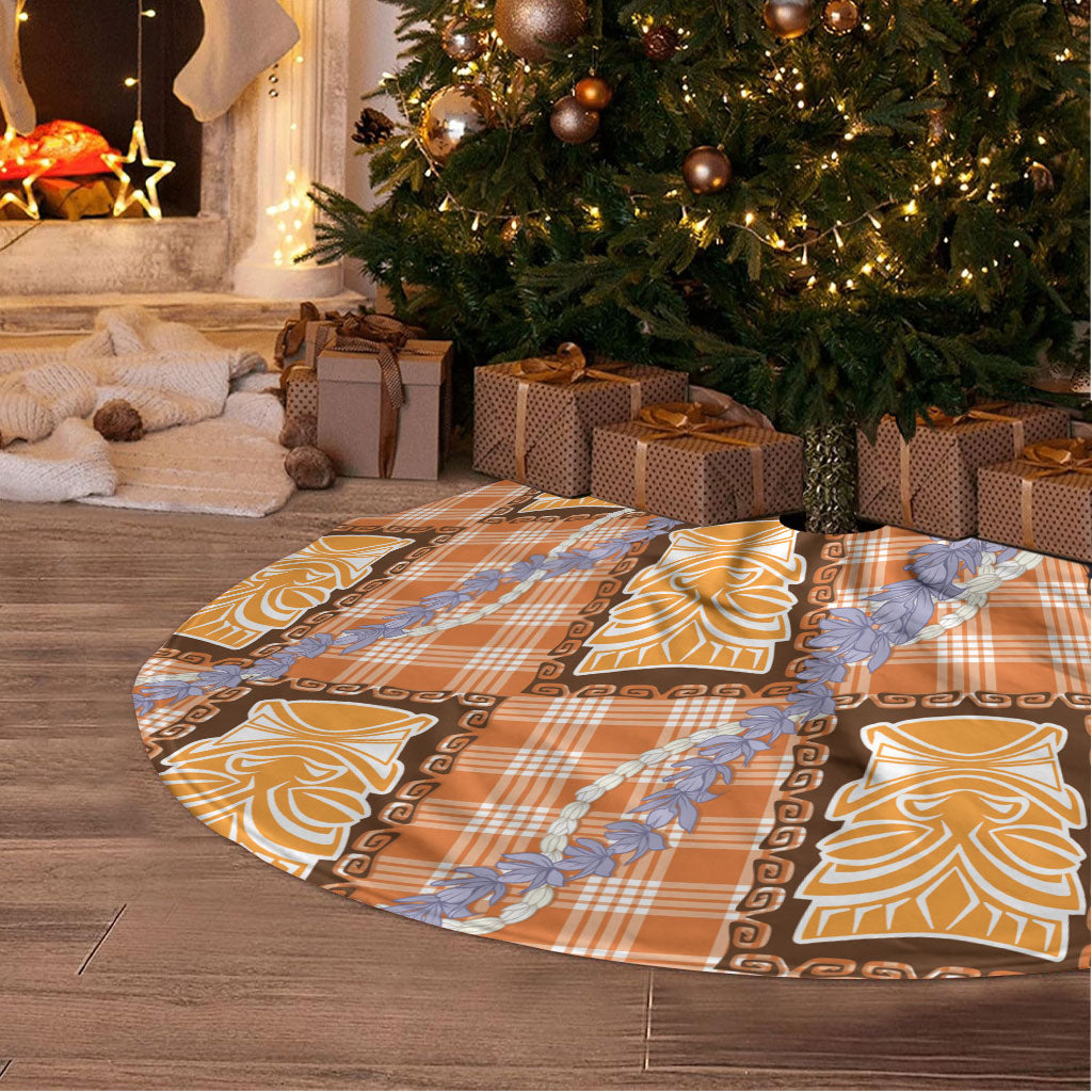 Aloha Hawaii Tiki Palaka Motifs Tree Skirt Honohono Lei Orange Elegant Vibes LT14 - Polynesian Pride