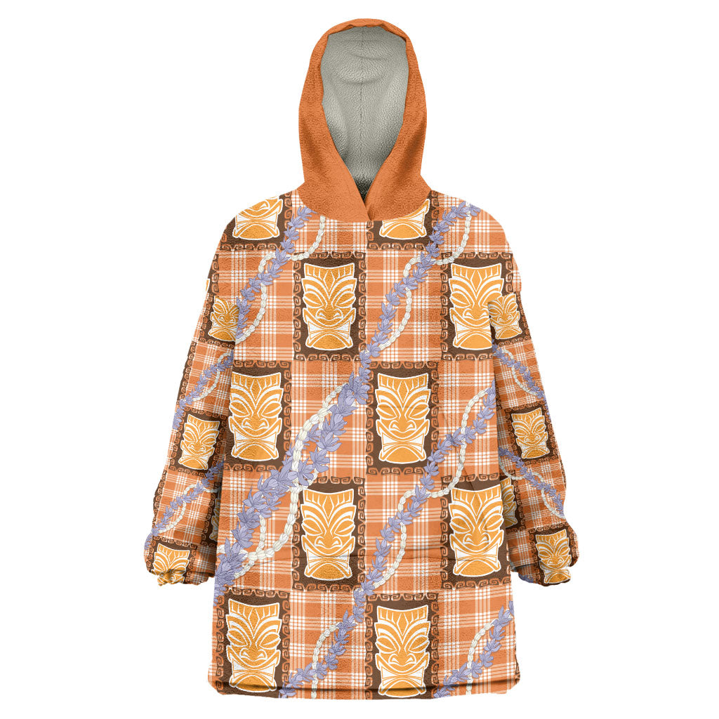 Aloha Hawaii Tiki Palaka Motifs Wearable Blanket Hoodie Honohono Lei Orange Elegant Vibes LT14 One Size Orange - Polynesian Pride