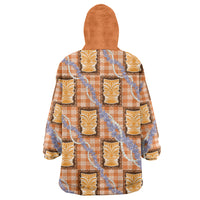 Aloha Hawaii Tiki Palaka Motifs Wearable Blanket Hoodie Honohono Lei Orange Elegant Vibes
