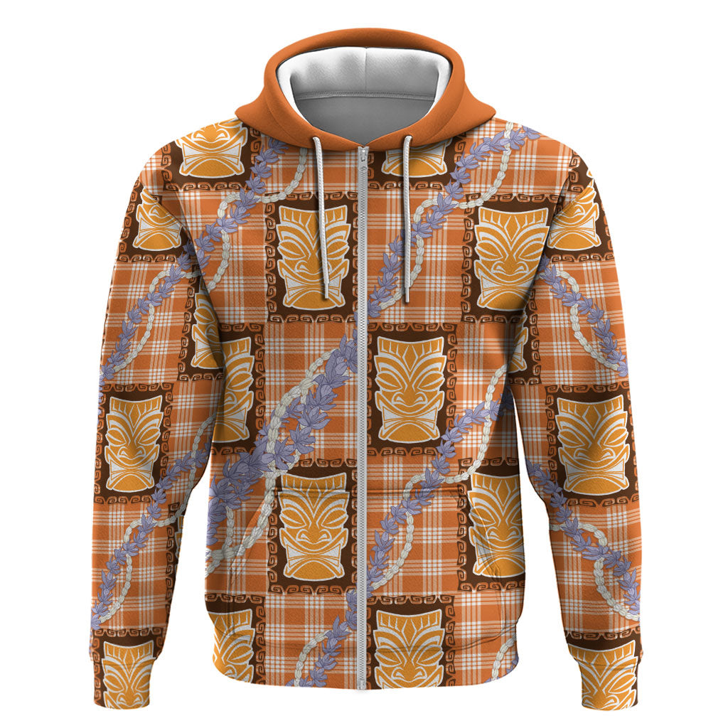 Aloha Hawaii Tiki Palaka Motifs Zip Hoodie Honohono Lei Orange Elegant Vibes LT14 Zip Hoodie Orange - Polynesian Pride