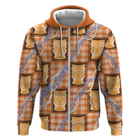 Aloha Hawaii Tiki Palaka Motifs Zip Hoodie Honohono Lei Orange Elegant Vibes
