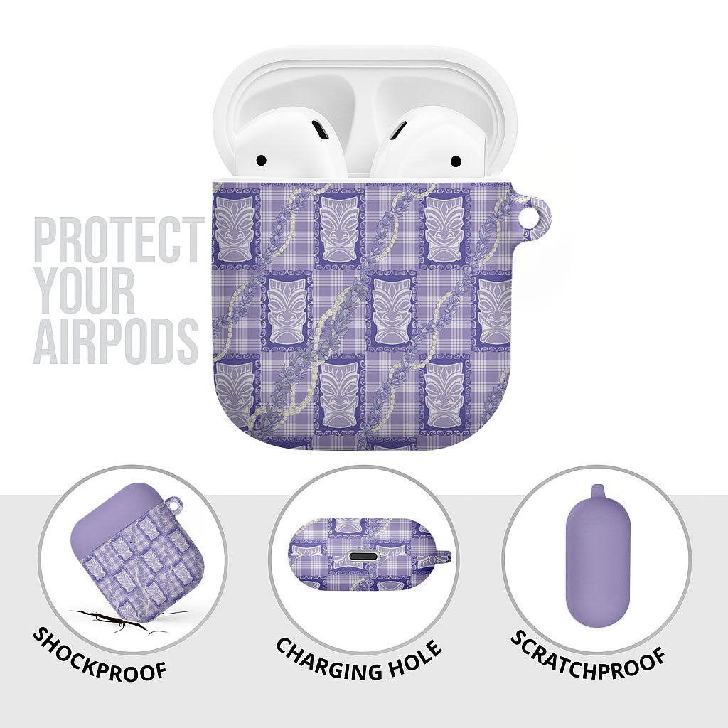 Aloha Hawaii Tiki Palaka Motifs AirPods Case Honohono Lei Purple Elegant Vibes