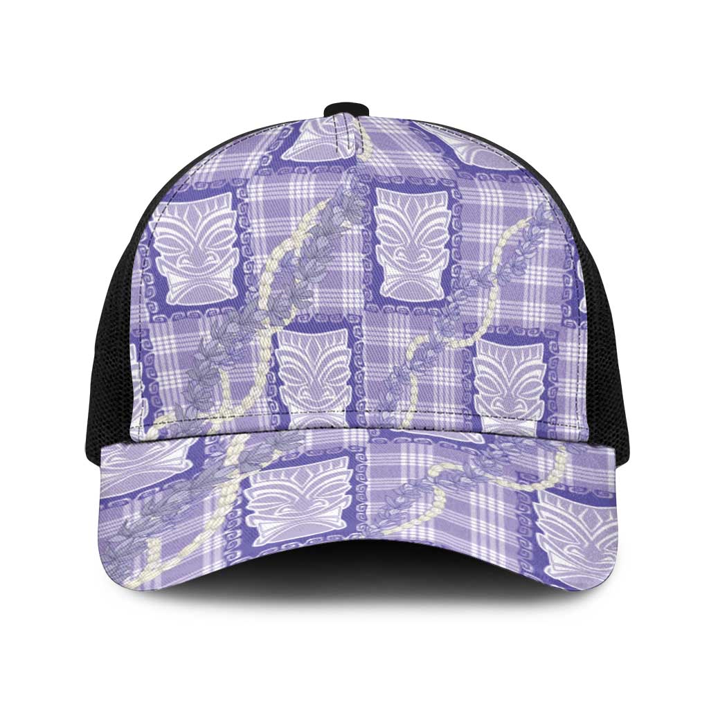 Aloha Hawaii Tiki Palaka Motifs Baseball Net Cap Honohono Lei Purple Elegant Vibes LT14 One Size Black Purple - Polynesian Pride