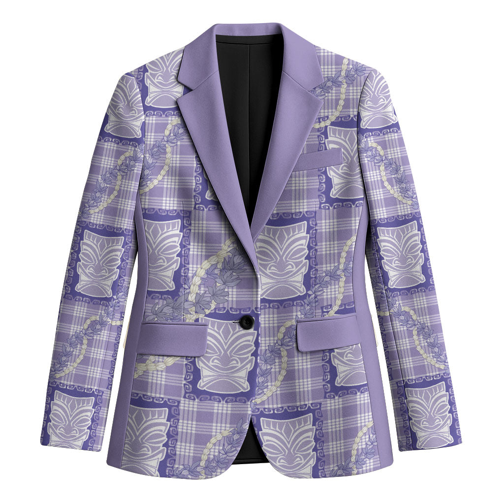 Aloha Hawaii Tiki Palaka Motifs Blazer Honohono Lei Purple Elegant Vibes