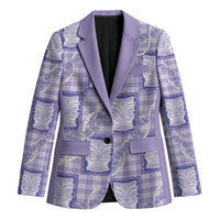 Aloha Hawaii Tiki Palaka Motifs Blazer Honohono Lei Purple Elegant Vibes