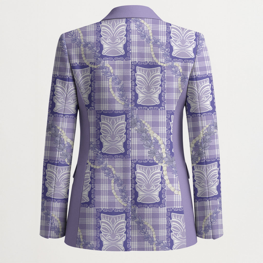 Aloha Hawaii Tiki Palaka Motifs Blazer Honohono Lei Purple Elegant Vibes
