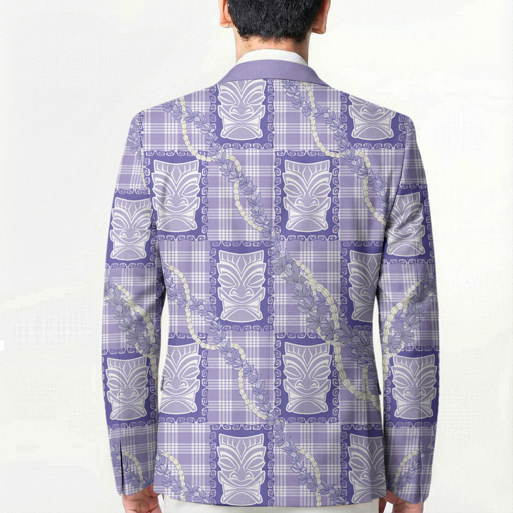Aloha Hawaii Tiki Palaka Motifs Blazer Honohono Lei Purple Elegant Vibes