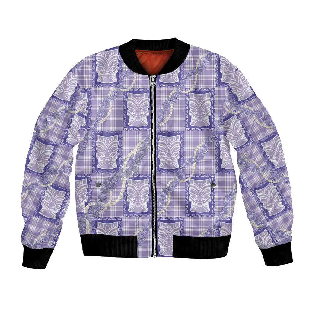 Aloha Hawaii Tiki Palaka Motifs Bomber Jacket Honohono Lei Purple Elegant Vibes LT14 Unisex Purple - Polynesian Pride