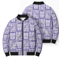 Aloha Hawaii Tiki Palaka Motifs Bomber Puffer Jacket Honohono Lei Purple Elegant Vibes