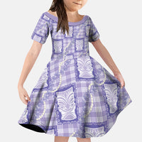 Aloha Hawaii Tiki Palaka Motifs Family Matching Off Shoulder Maxi Dress and Hawaiian Shirt Honohono Lei Purple Elegant Vibes