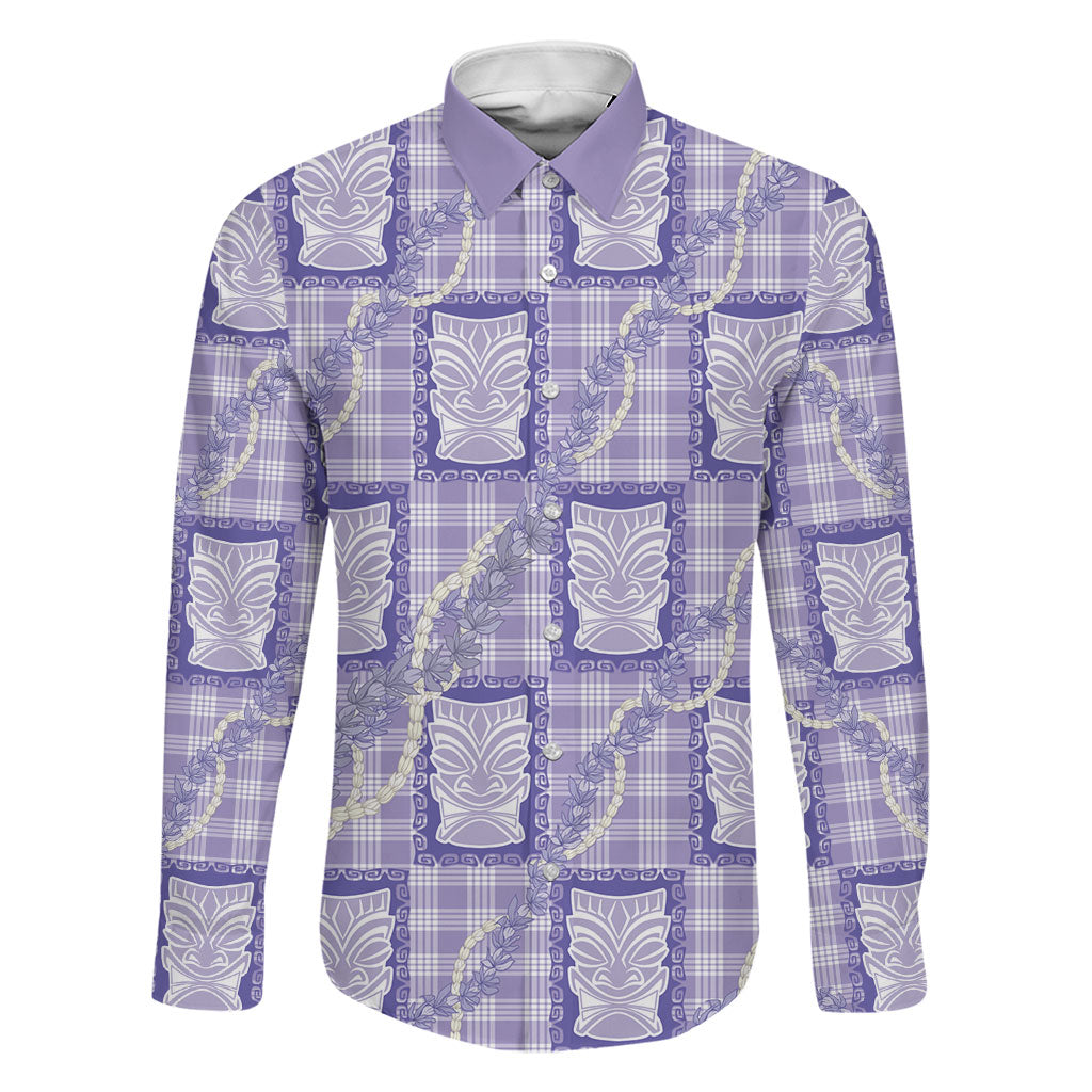 Aloha Hawaii Tiki Palaka Motifs Family Matching Off Shoulder Maxi Dress and Hawaiian Shirt Honohono Lei Purple Elegant Vibes