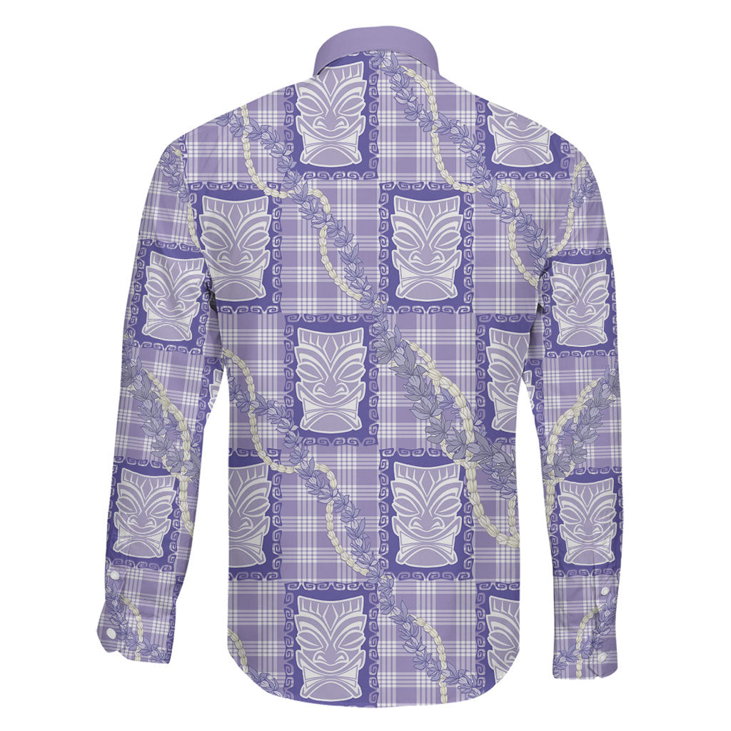 Aloha Hawaii Tiki Palaka Motifs Family Matching Off Shoulder Maxi Dress and Hawaiian Shirt Honohono Lei Purple Elegant Vibes