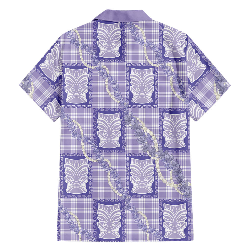 Aloha Hawaii Tiki Palaka Motifs Family Matching Off Shoulder Short Dress and Hawaiian Shirt Honohono Lei Purple Elegant Vibes