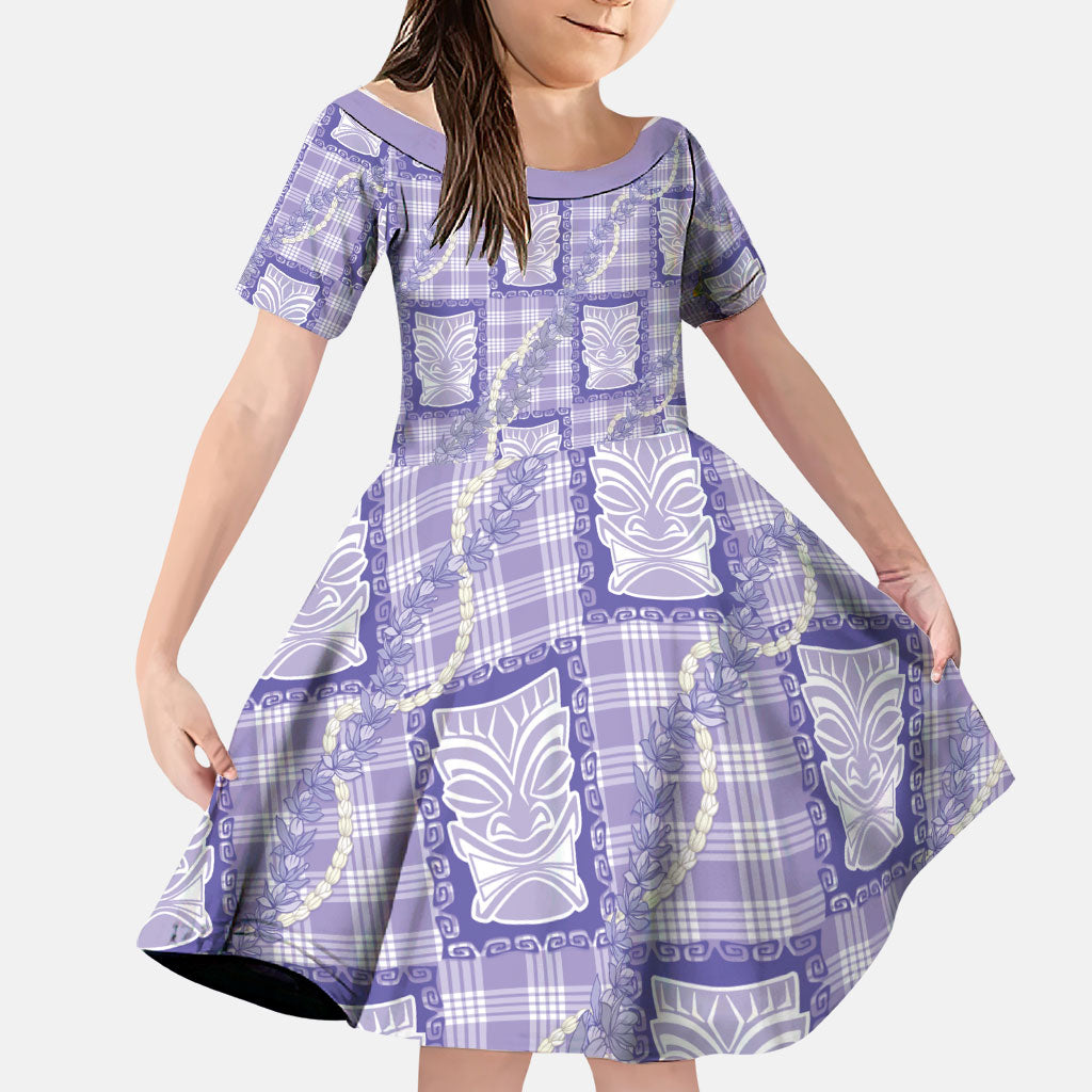 Aloha Hawaii Tiki Palaka Motifs Family Matching Puletasi and Hawaiian Shirt Honohono Lei Purple Elegant Vibes