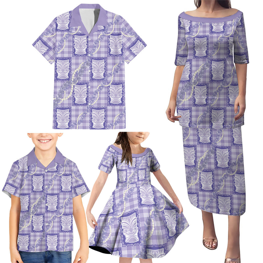 Aloha Hawaii Tiki Palaka Motifs Family Matching Puletasi and Hawaiian Shirt Honohono Lei Purple Elegant Vibes LT14 - Polynesian Pride