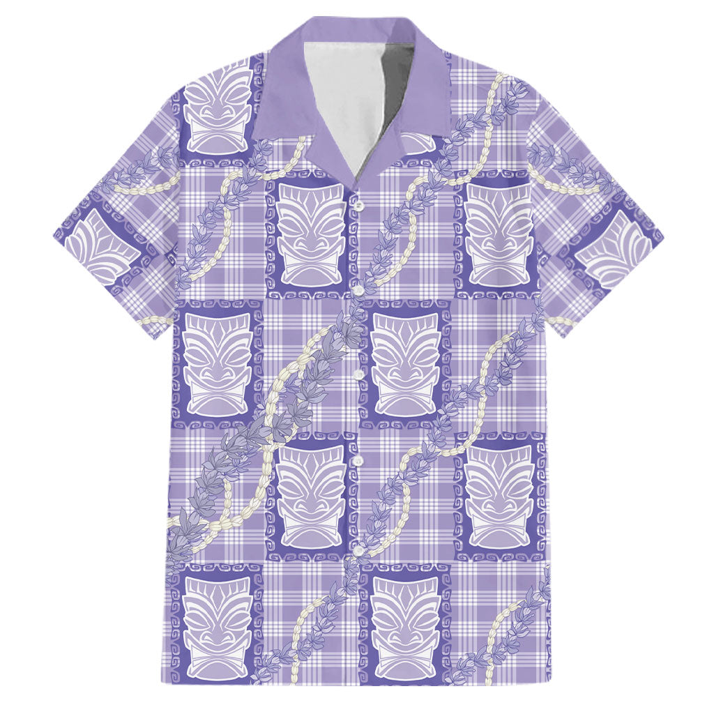 Aloha Hawaii Tiki Palaka Motifs Family Matching Puletasi and Hawaiian Shirt Honohono Lei Purple Elegant Vibes