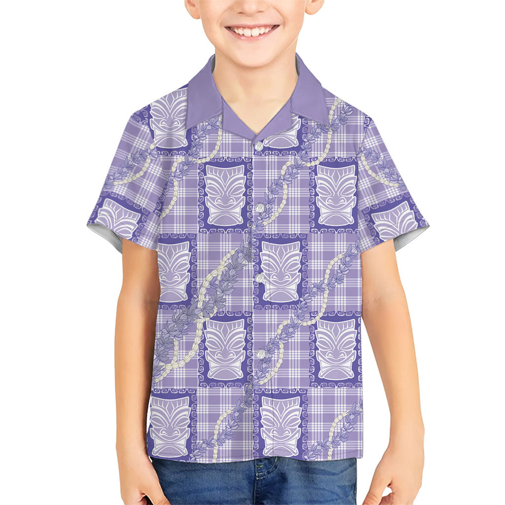 Aloha Hawaii Tiki Palaka Motifs Family Matching Puletasi and Hawaiian Shirt Honohono Lei Purple Elegant Vibes