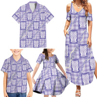 Aloha Hawaii Tiki Palaka Motifs Family Matching Summer Maxi Dress and Hawaiian Shirt Honohono Lei Purple Elegant Vibes