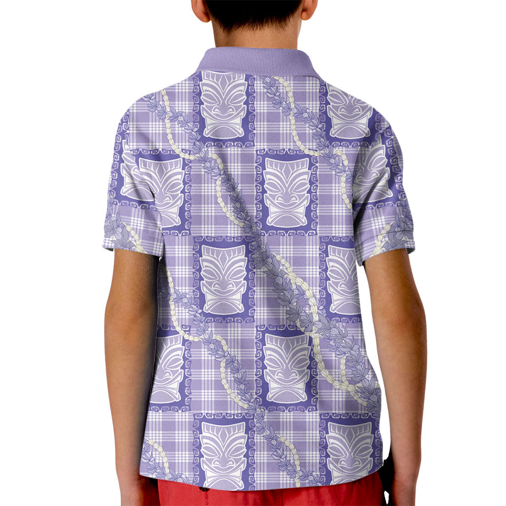Aloha Hawaii Tiki Palaka Motifs Kid Polo Shirt Honohono Lei Purple Elegant Vibes