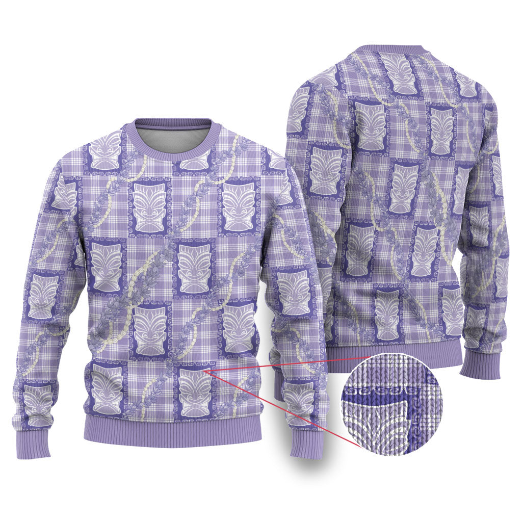 Aloha Hawaii Tiki Palaka Motifs Ugly Christmas Sweater Honohono Lei Purple Elegant Vibes LT14 Purple - Polynesian Pride