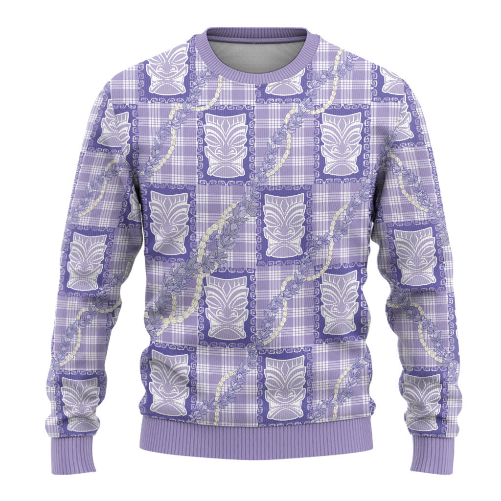 Aloha Hawaii Tiki Palaka Motifs Ugly Christmas Sweater Honohono Lei Purple Elegant Vibes LT14 - Polynesian Pride