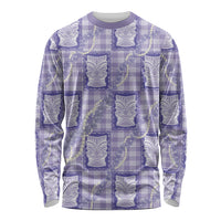 Aloha Hawaii Tiki Palaka Motifs Long Sleeve Shirt Honohono Lei Purple Elegant Vibes