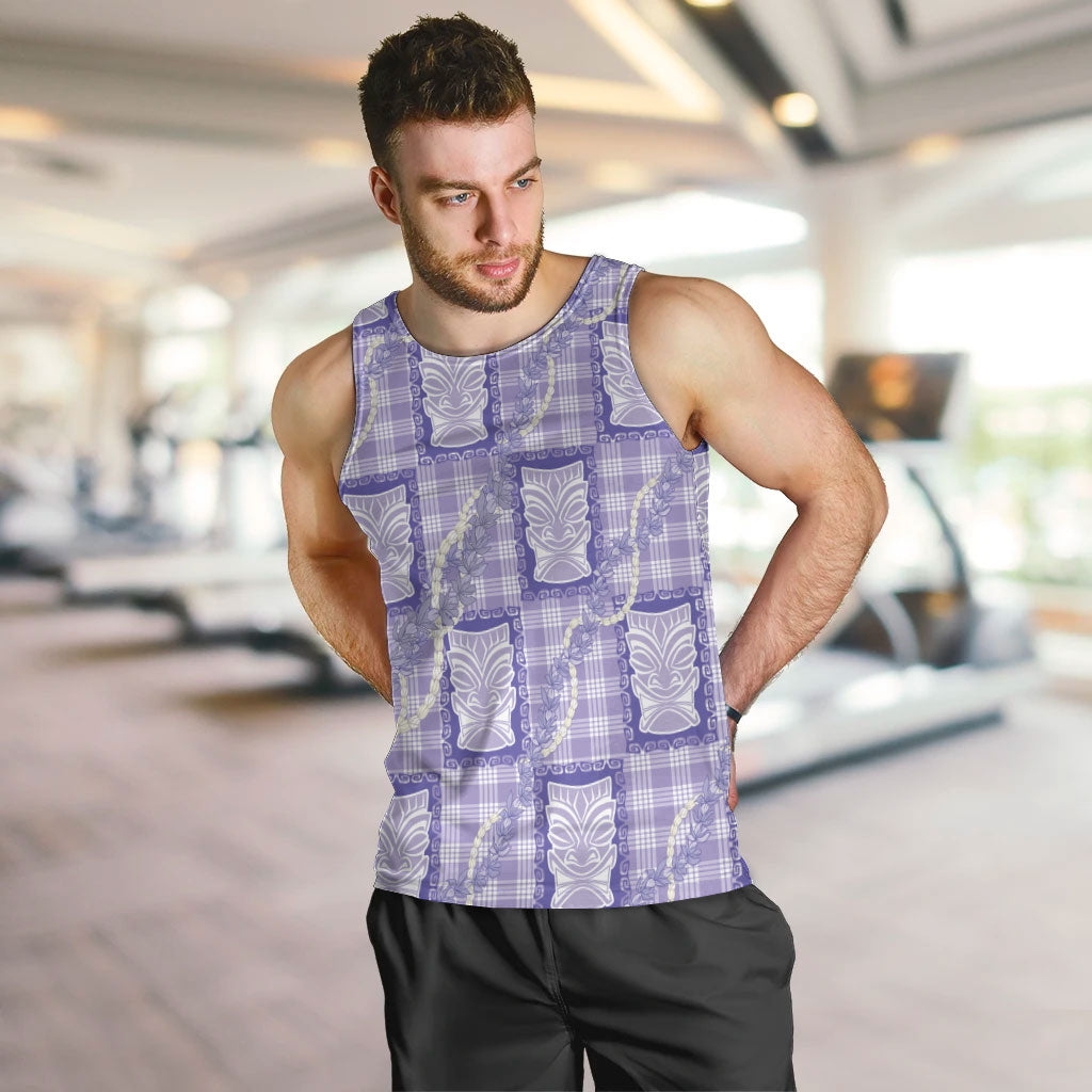 Aloha Hawaii Tiki Palaka Motifs Men Tank Top Honohono Lei Purple Elegant Vibes LT14 Purple - Polynesian Pride