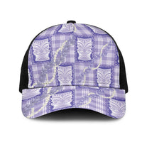 Aloha Hawaii Tiki Palaka Motifs Mesh Trucker Cap Honohono Lei Purple Elegant Vibes LT14 One Size Black Purple - Polynesian Pride