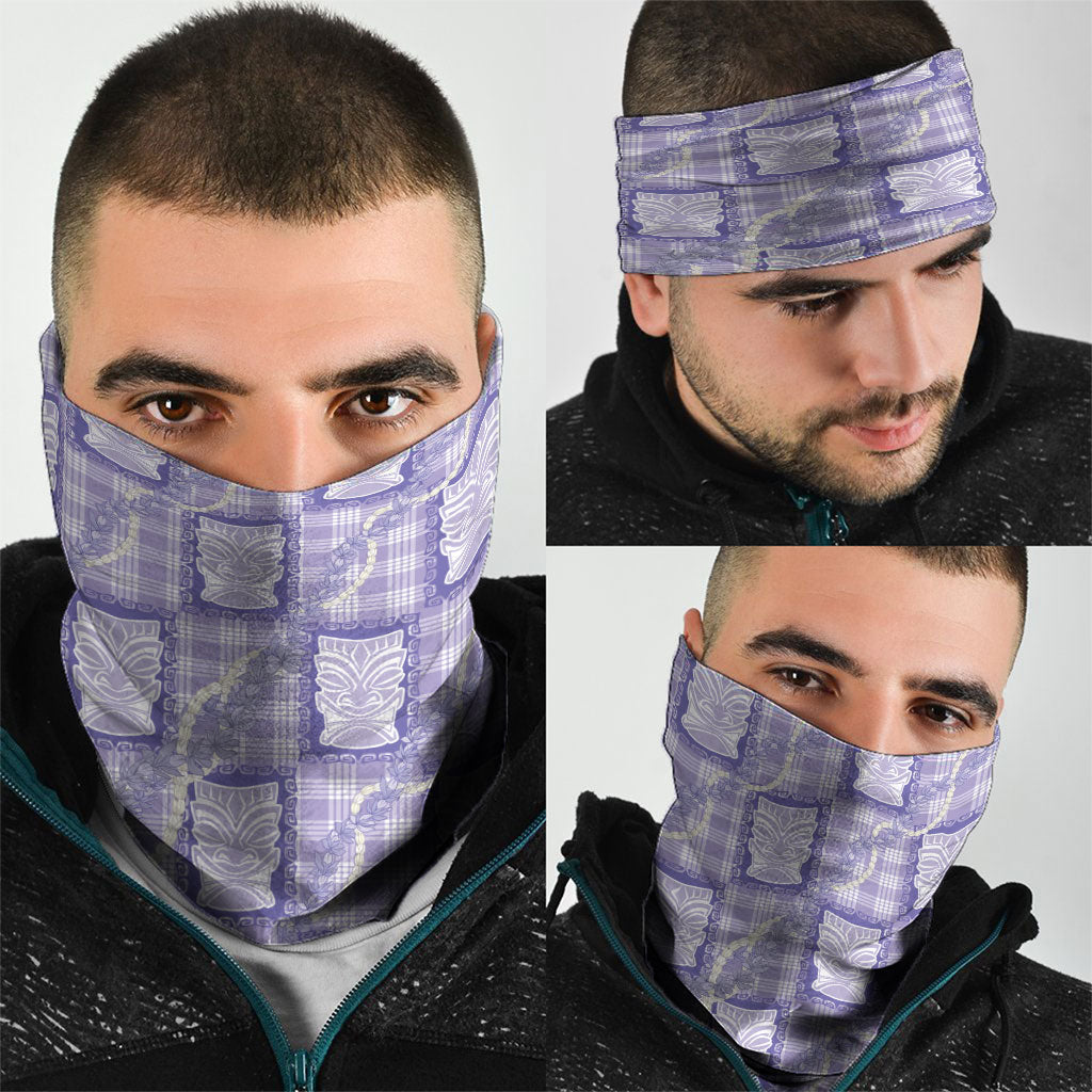 Aloha Hawaii Tiki Palaka Motifs Neck Gaiter Honohono Lei Purple Elegant Vibes