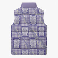 Aloha Hawaii Tiki Palaka Motifs Sleeveless Puffer Jacket Honohono Lei Purple Elegant Vibes