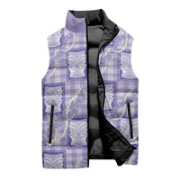 Aloha Hawaii Tiki Palaka Motifs Sleeveless Puffer Jacket Honohono Lei Purple Elegant Vibes