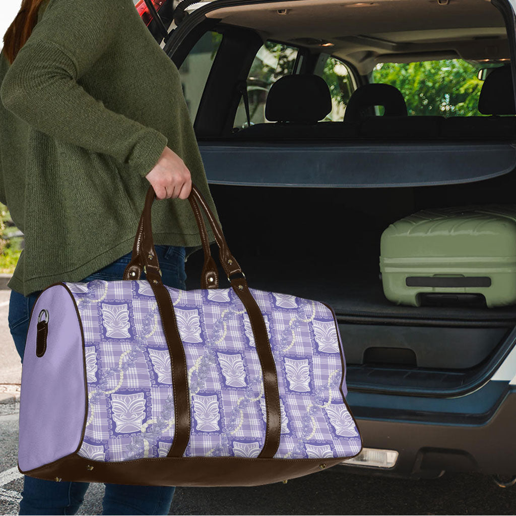 Aloha Hawaii Tiki Palaka Motifs Travel Bag Honohono Lei Purple Elegant Vibes