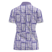 Aloha Hawaii Tiki Palaka Motifs Women Polo Shirt Honohono Lei Purple Elegant Vibes