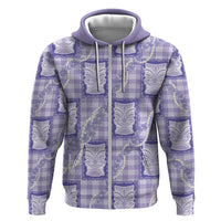Aloha Hawaii Tiki Palaka Motifs Zip Hoodie Honohono Lei Purple Elegant Vibes
