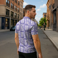 Aloha Hawaii Tiki Palaka Motifs Zipper Polo Shirt Honohono Lei Purple Elegant Vibes