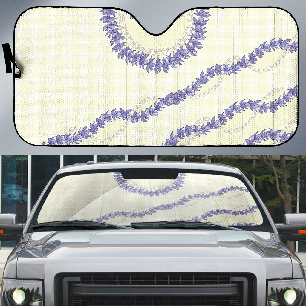Hawaii Honohono Palaka Motifs Auto Sun Shade Hawaiian Orchid Lei LT14 Cream - Polynesian Pride