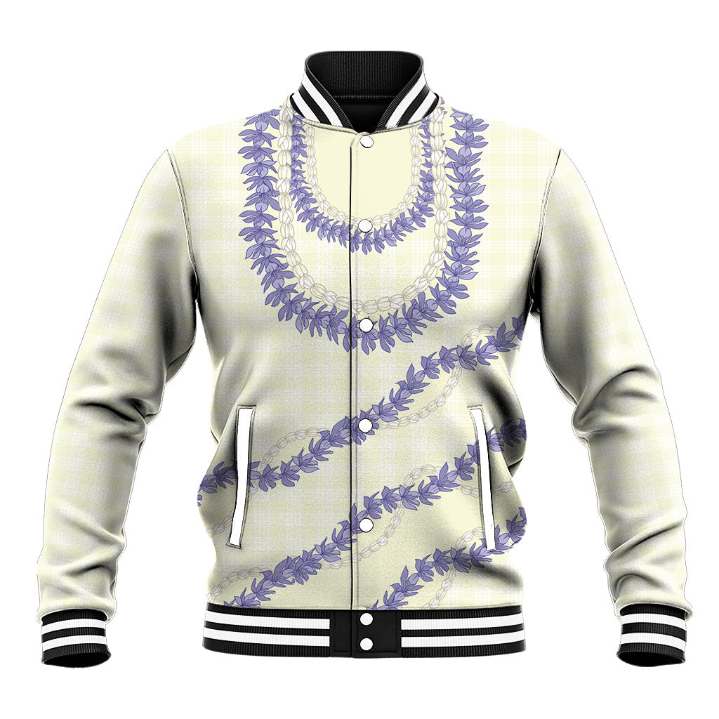 Hawaii Honohono Palaka Motifs Baseball Jacket Hawaiian Orchid Lei LT14 Unisex Cream - Polynesian Pride