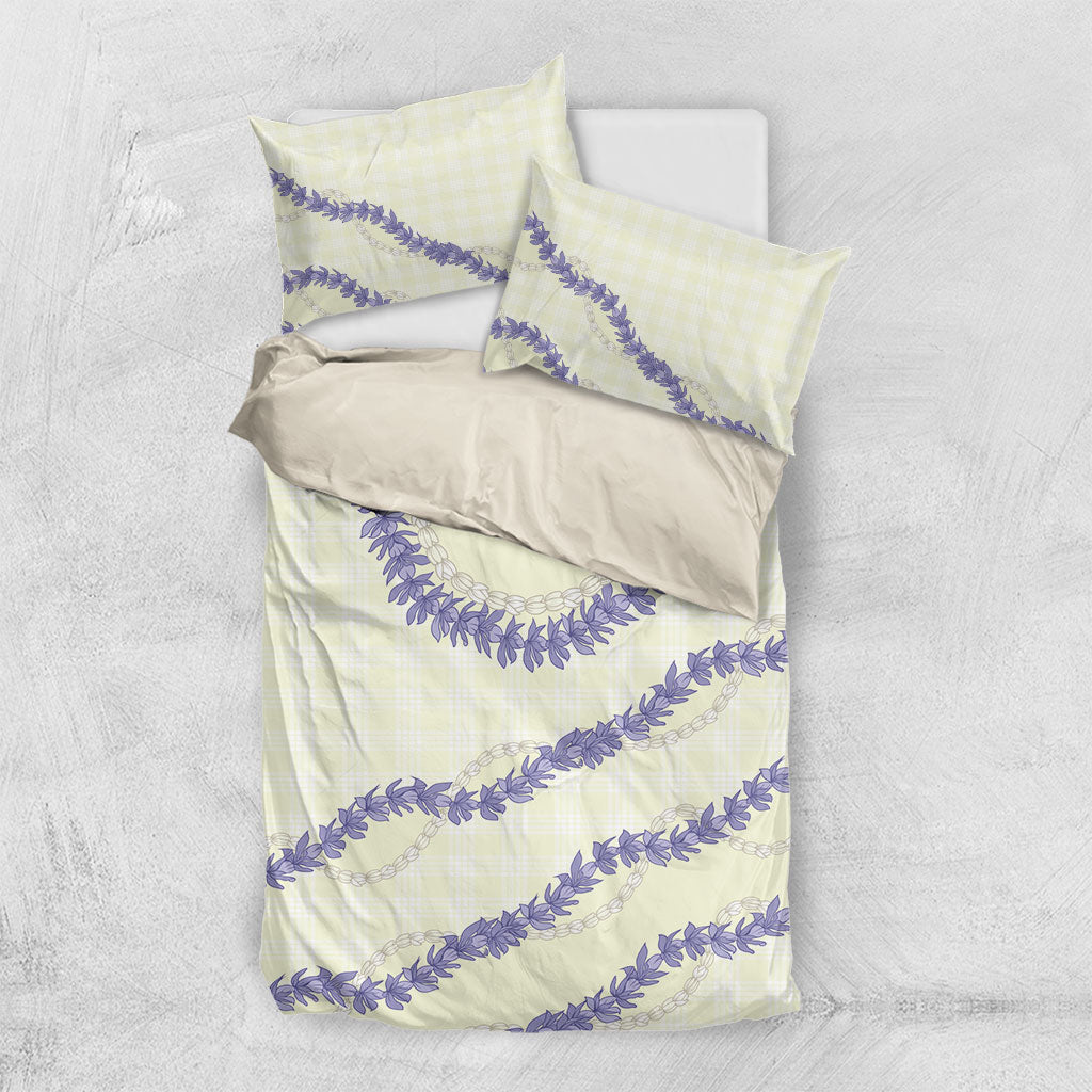 Hawaii Honohono Palaka Motifs Bedding Set Hawaiian Orchid Lei LT14 US Twin 172cm x 218cm Cream - Polynesian Pride