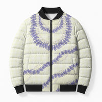 Hawaii Honohono Palaka Motifs Bomber Puffer Jacket Hawaiian Orchid Lei LT14 Unisex Cream - Polynesian Pride