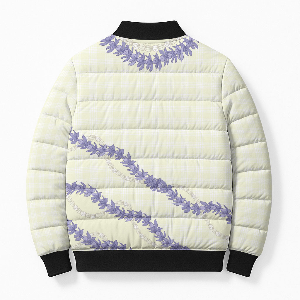 Hawaii Honohono Palaka Motifs Bomber Puffer Jacket Hawaiian Orchid Lei LT14 - Polynesian Pride