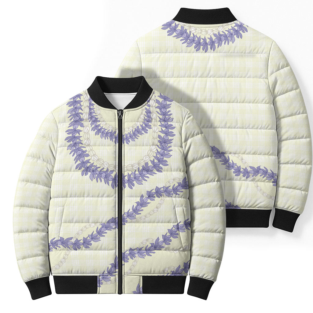 Hawaii Honohono Palaka Motifs Bomber Puffer Jacket Hawaiian Orchid Lei LT14 - Polynesian Pride