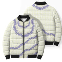 Hawaii Honohono Palaka Motifs Bomber Puffer Jacket Hawaiian Orchid Lei LT14 - Polynesian Pride
