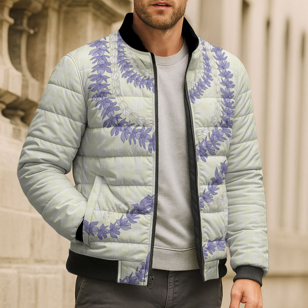 Hawaii Honohono Palaka Motifs Bomber Puffer Jacket Hawaiian Orchid Lei LT14 - Polynesian Pride