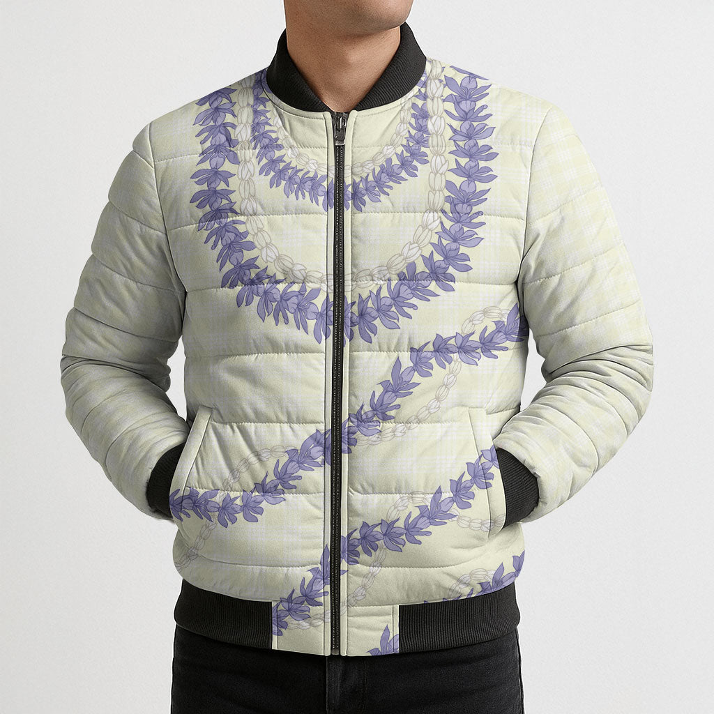 Hawaii Honohono Palaka Motifs Bomber Puffer Jacket Hawaiian Orchid Lei LT14 - Polynesian Pride