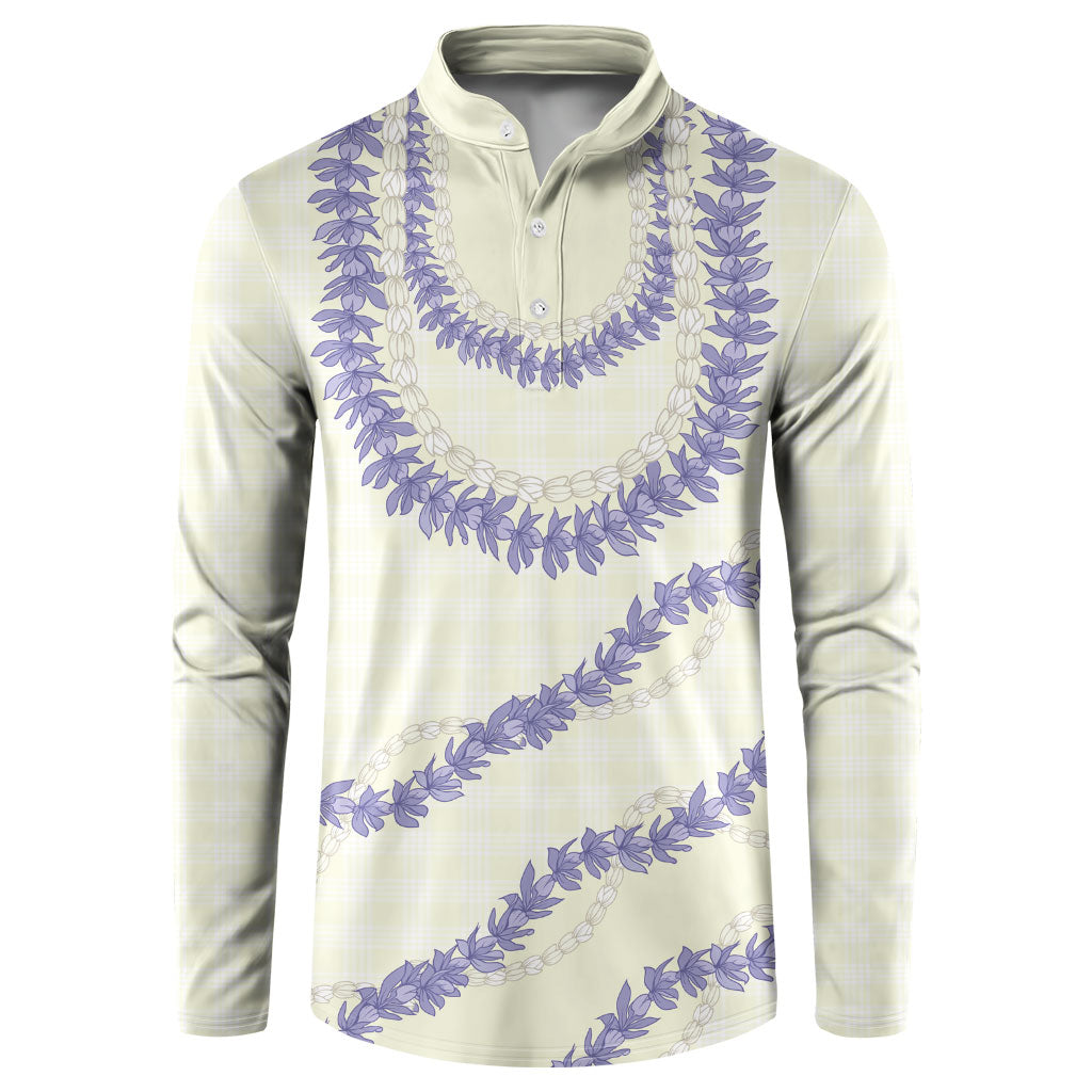 Hawaii Honohono Palaka Motifs Button Sweatshirt Hawaiian Orchid Lei LT14 Cream - Polynesian Pride