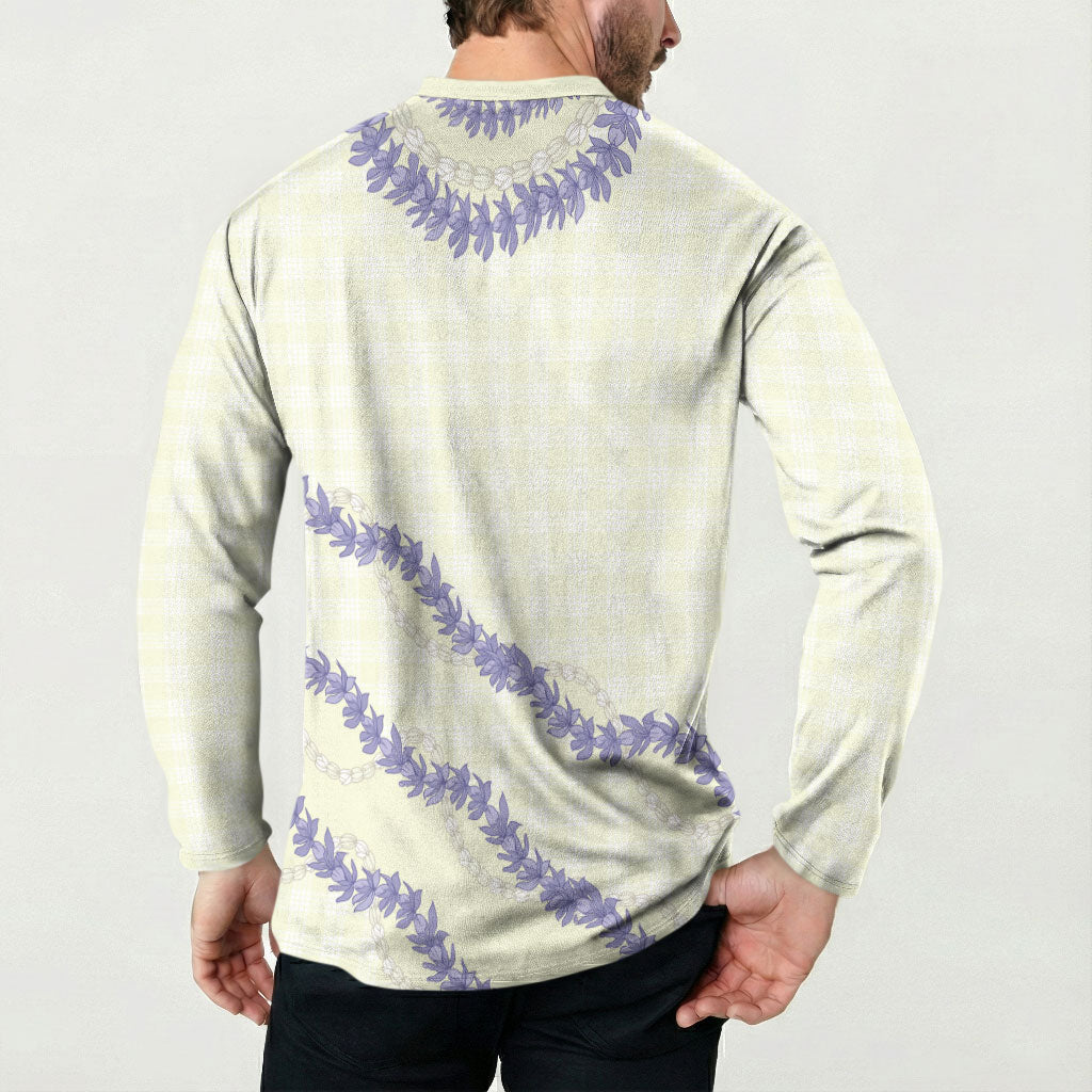 Hawaii Honohono Palaka Motifs Button Sweatshirt Hawaiian Orchid Lei LT14 - Polynesian Pride
