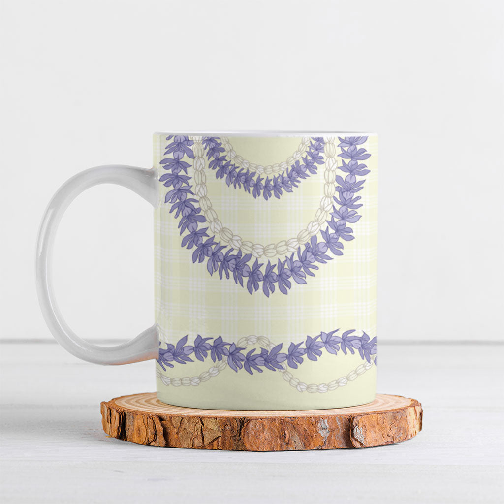 Hawaii Honohono Palaka Motifs Ceramic Mug Hawaiian Orchid Lei LT14 Cream - Polynesian Pride