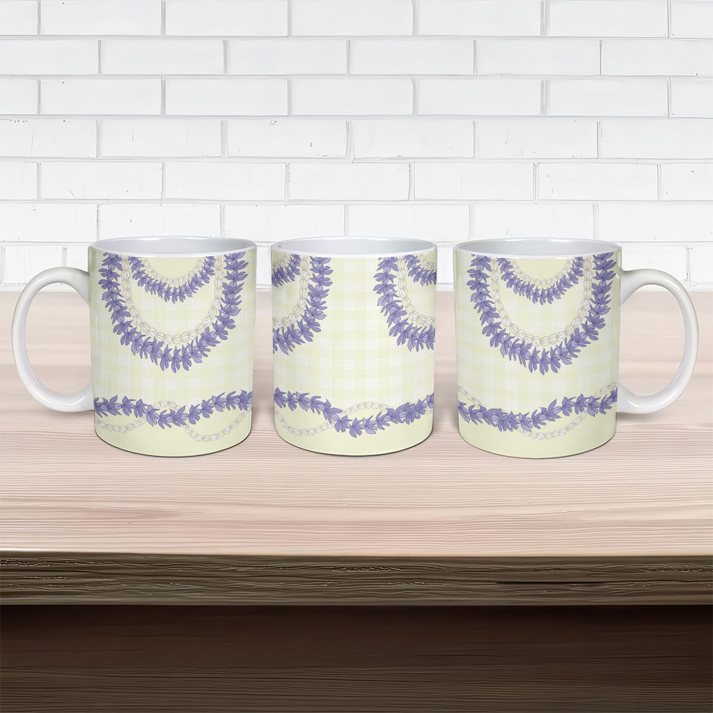 Hawaii Honohono Palaka Motifs Ceramic Mug Hawaiian Orchid Lei LT14 - Polynesian Pride